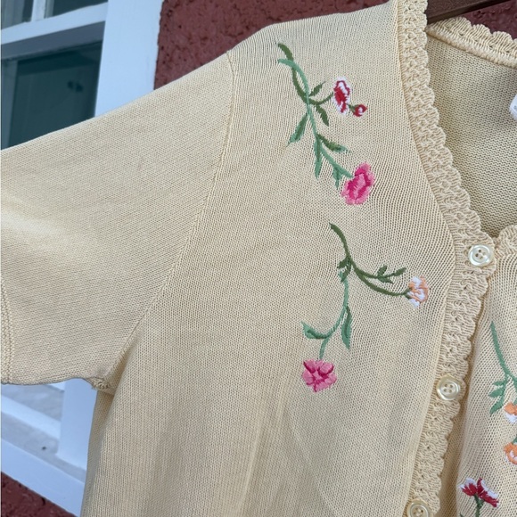 Southern Lady Women’s Yellow Floral Embroidered Cardigan Size XL Summer Cottage - Picture 2 of 6